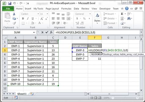 excel vlookup showing formula